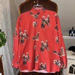 Bit & Bridle Horses rodeo cowboy Red Shirt Long Sleeve button down Large